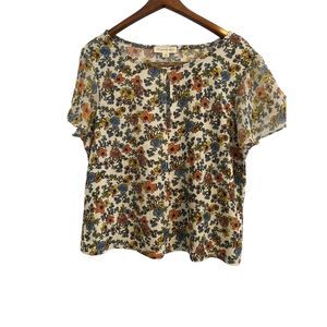 the general good Floral Short Flutter Sleeve Blouse Top Size Medium NWOT
